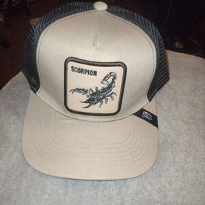 Scorpion Beige and Black Two-tone Flat Bill Snapback Trucker Hat